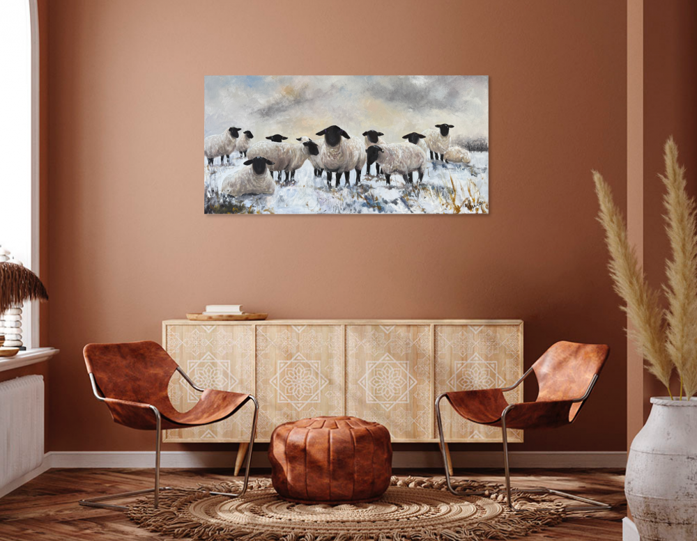 Black Face Suffolk Sheep in Snow