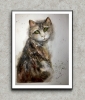 Emerald Gaze” – Original Watercolor Cat Portrait on A4 Paper