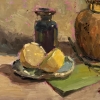 Copper Vase and Lemons - Original oil painting 