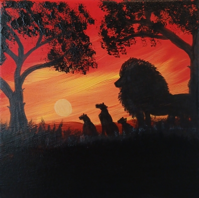 Lions at sunset