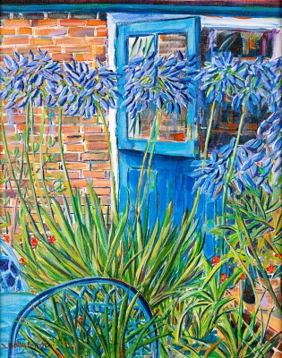 Agapanthus by the Blue Door
