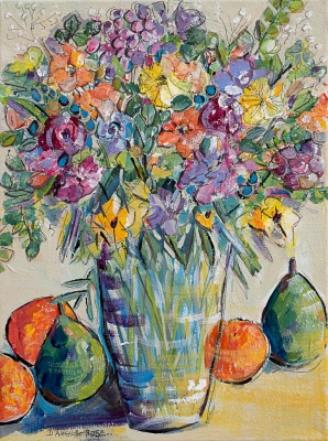 Floral Still Life with Pears and Oranges