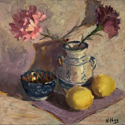 Dramatic Lemons with flowers 