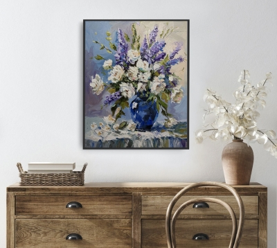 Summer Bouquet in Cobalt Vase