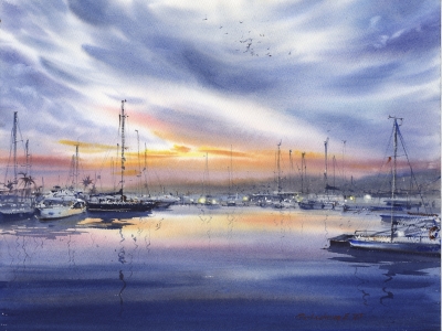 Evening harbor in Valencia