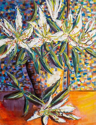 Expressionistic Still Life with White Lilies
