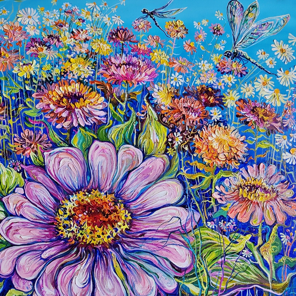 Dragonflies and Dahlia Garden
