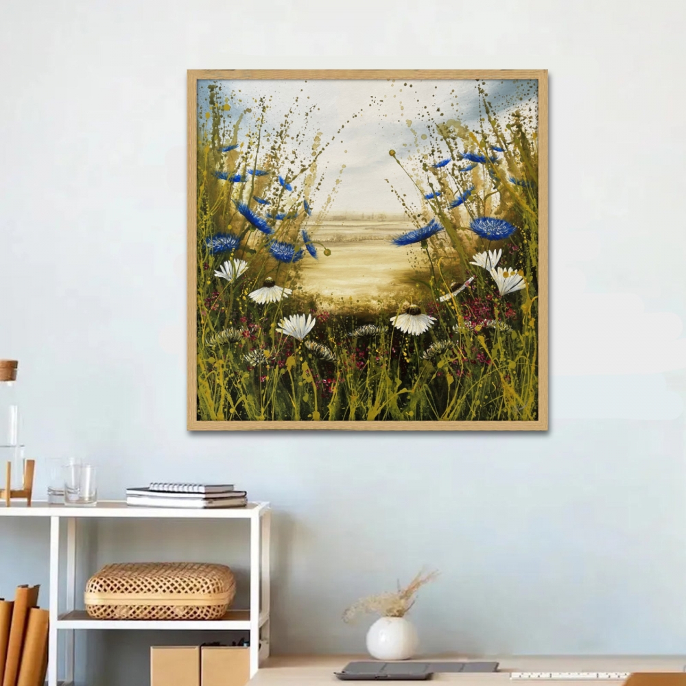 Blue Cornflowers and Daisy landscape 1