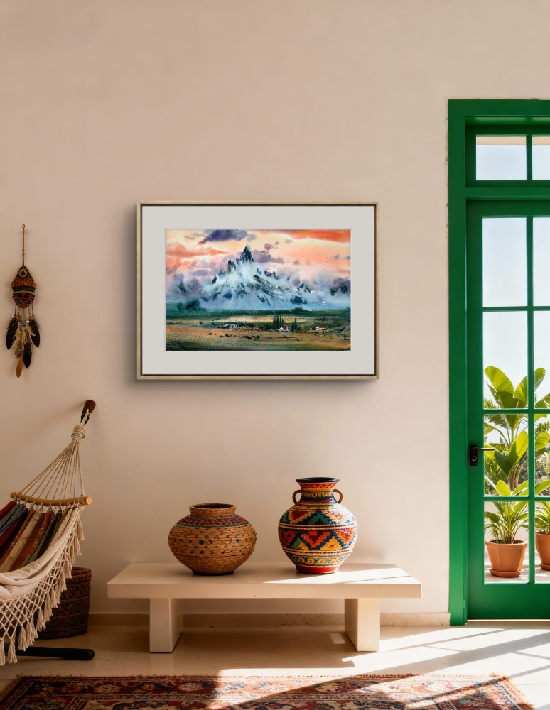 Mountainscape with orange sunset