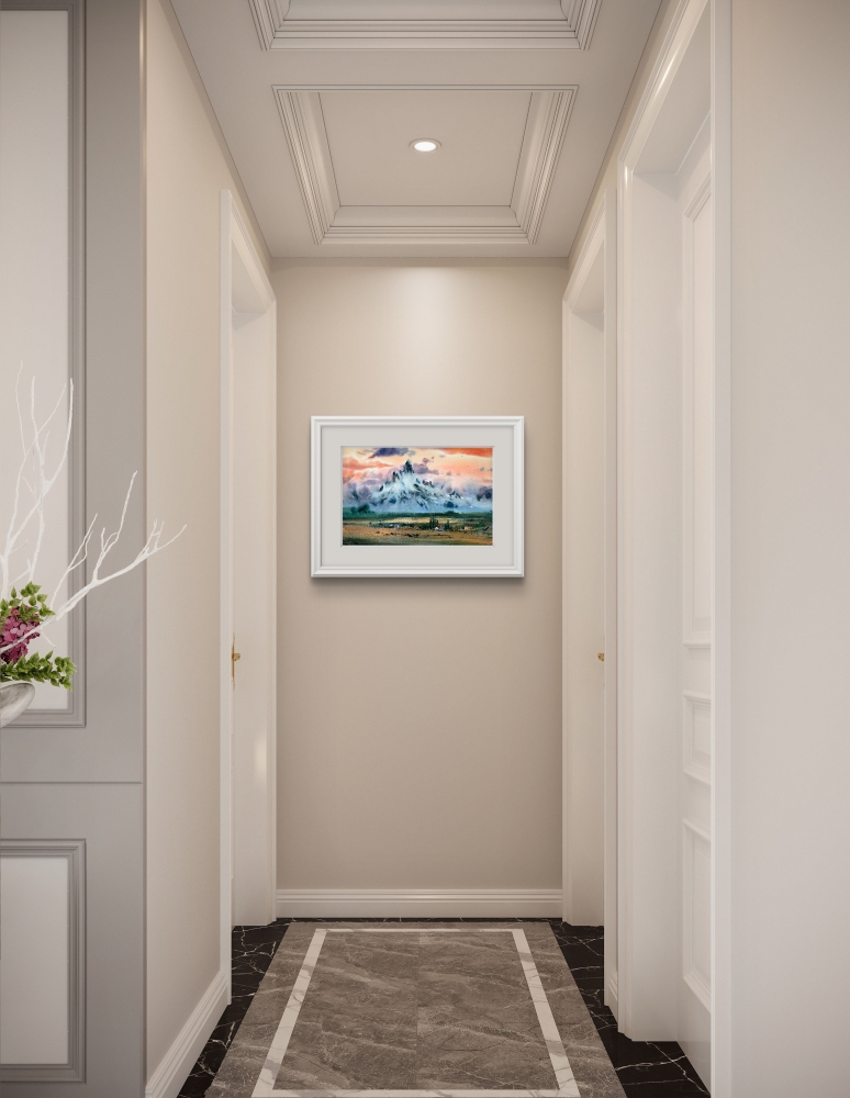 Mountainscape with orange sunset