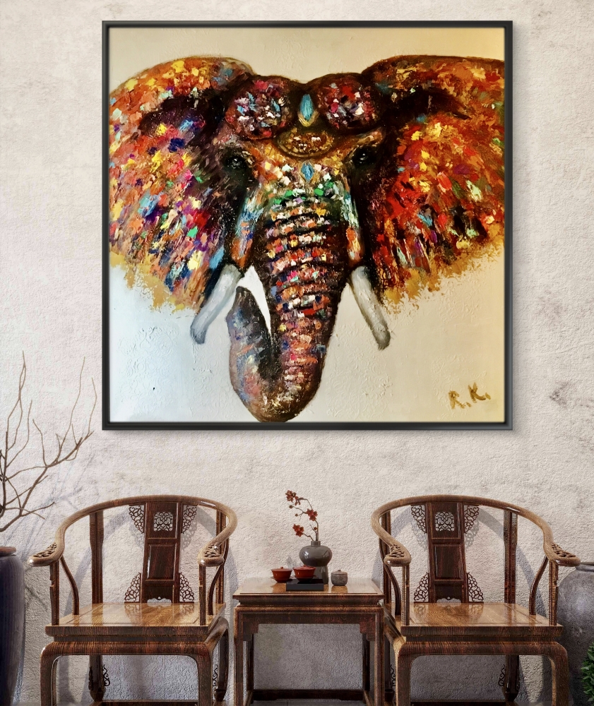 Bright Guardian – Textured Oil Elephant Painting
