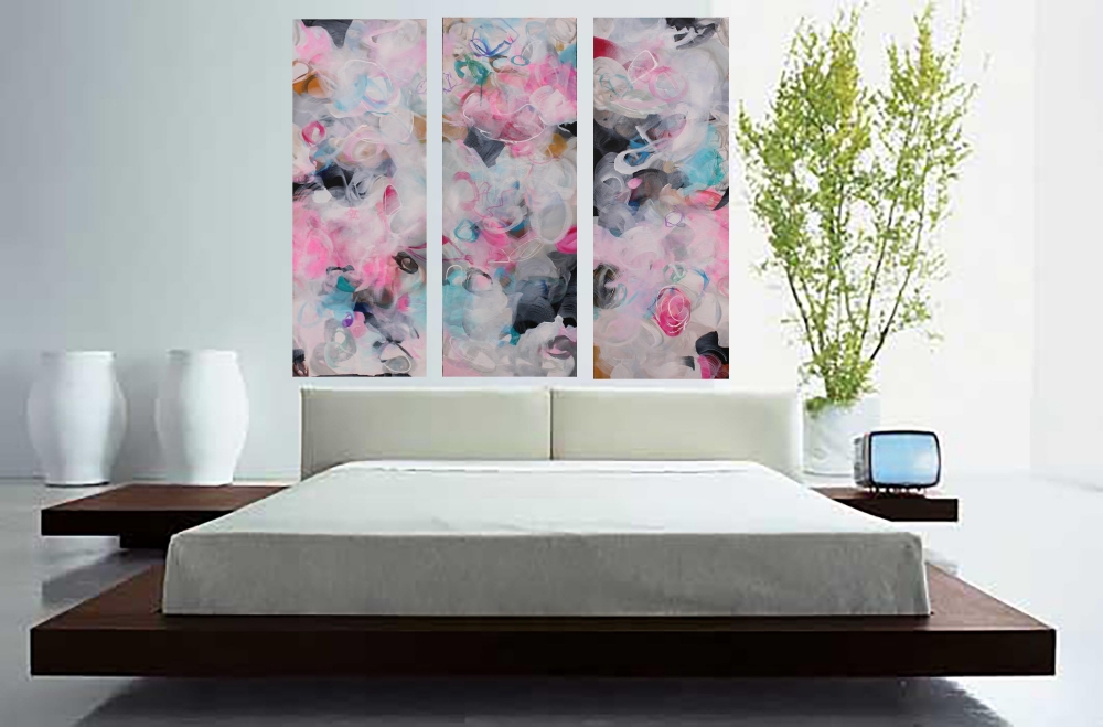 XXL PINK TWILIGHT TRIPTYCH  90 X 80CM