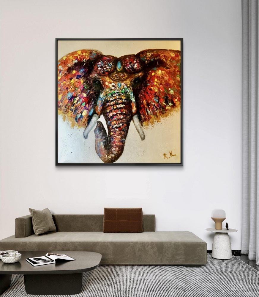 Bright Guardian – Textured Oil Elephant Painting