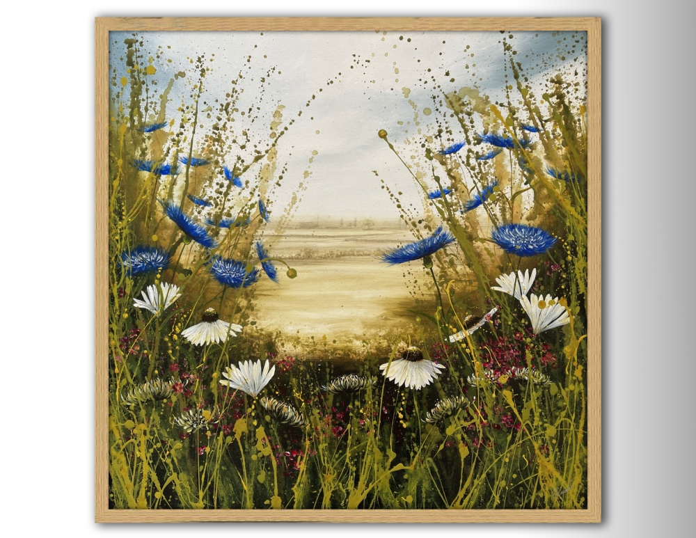 Blue Cornflowers and Daisy landscape 1