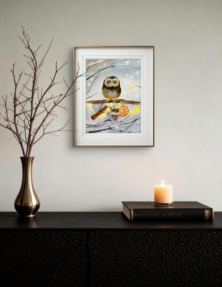 Owl with New Year's gifts