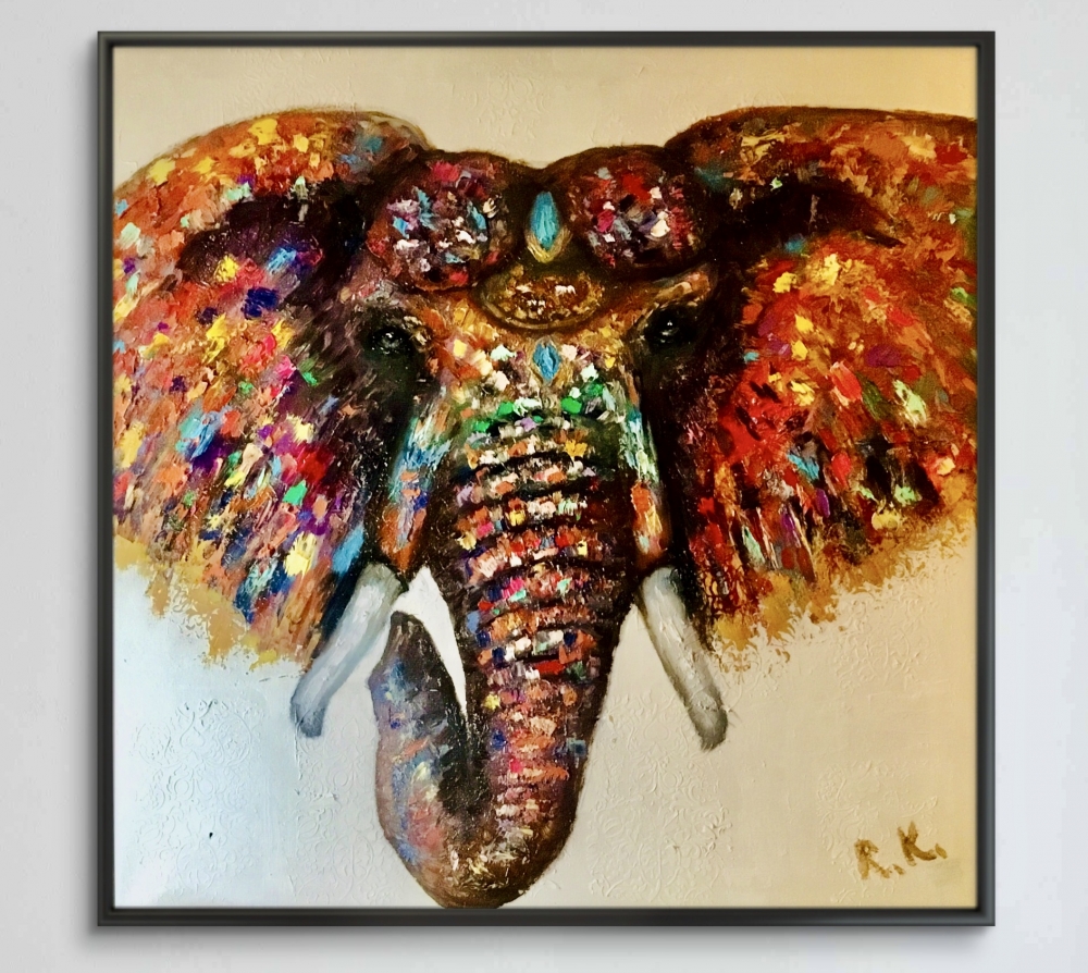 Bright Guardian – Textured Oil Elephant Painting