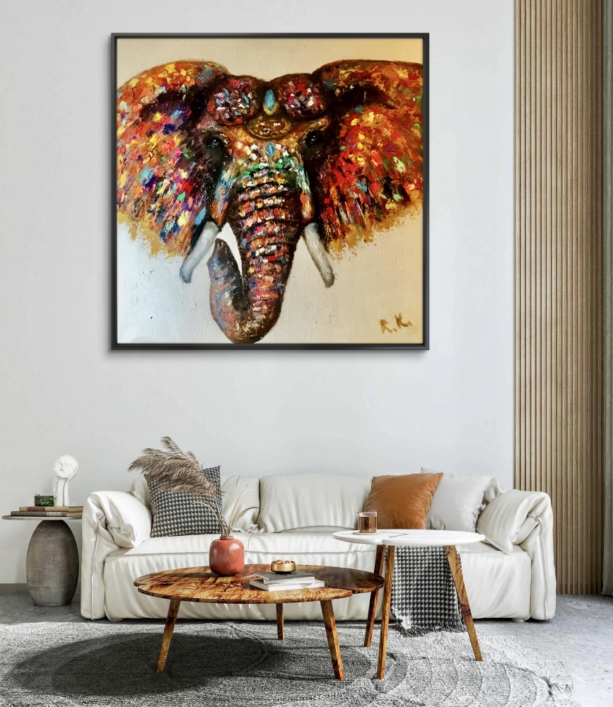 Bright Guardian – Textured Oil Elephant Painting