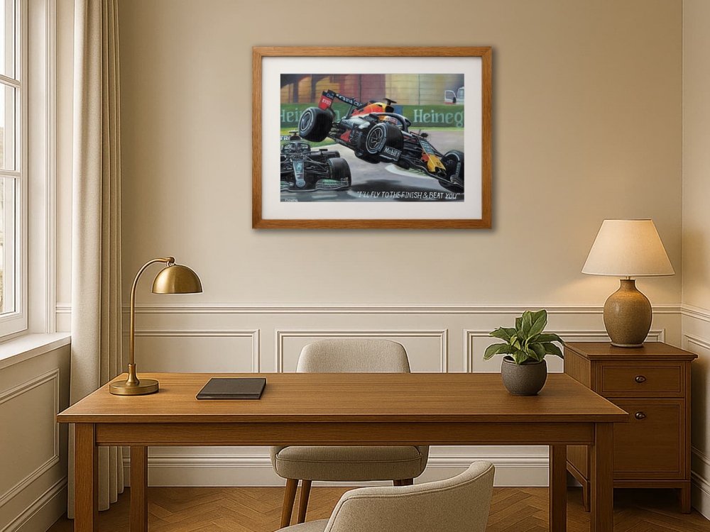 Hamilton & Verstappen F1 Crash - Ltd Edition Framed Giclee Print 53cmx43cm | COA