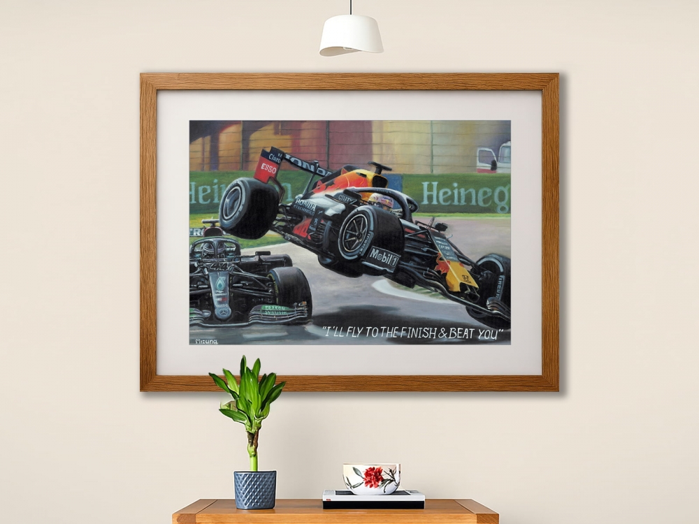 Hamilton & Verstappen F1 Crash - Ltd Edition Framed Giclee Print 53cmx43cm | COA