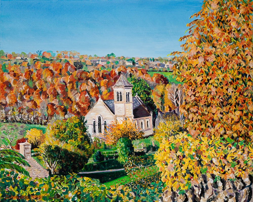 Frampton Mansell Church in Autumn