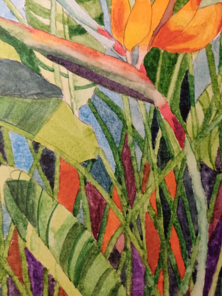 Bird of Paradise flower in watercolour 