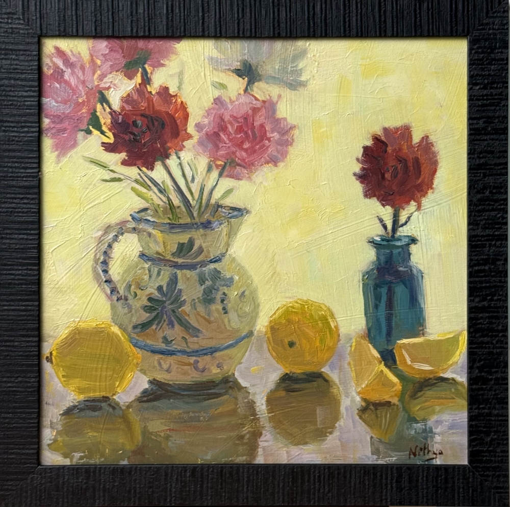 Backlit lemons and flowers 