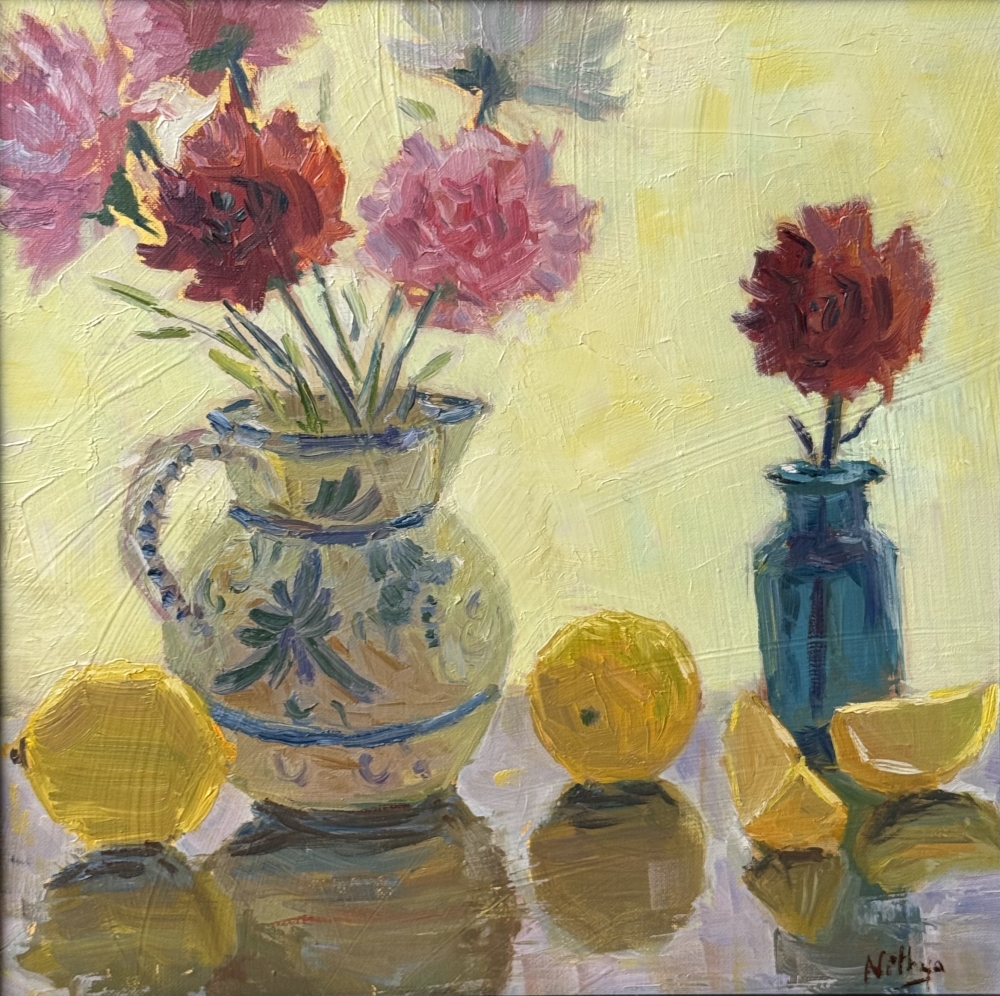 Backlit lemons and flowers 