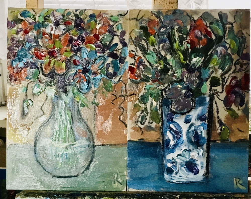 Garden Echoes – Diptych Original oil paintings