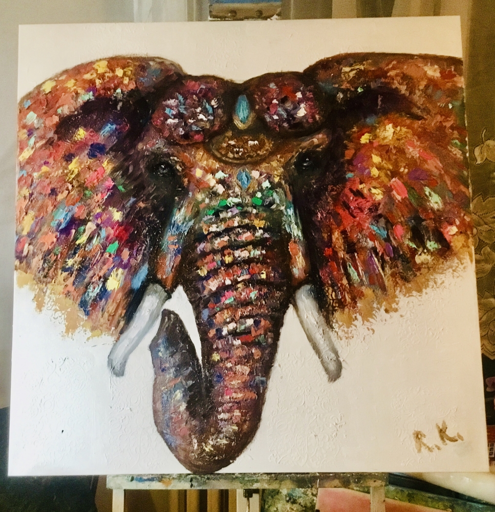 Bright Guardian – Textured Oil Elephant Painting