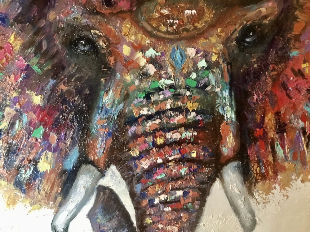 Bright Guardian – Textured Oil Elephant Painting