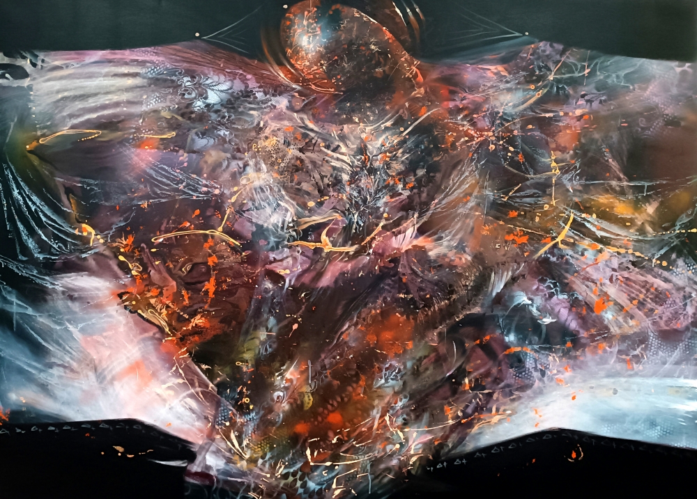 XXL painting 200 cm Cosmic Angel with Ember and Light