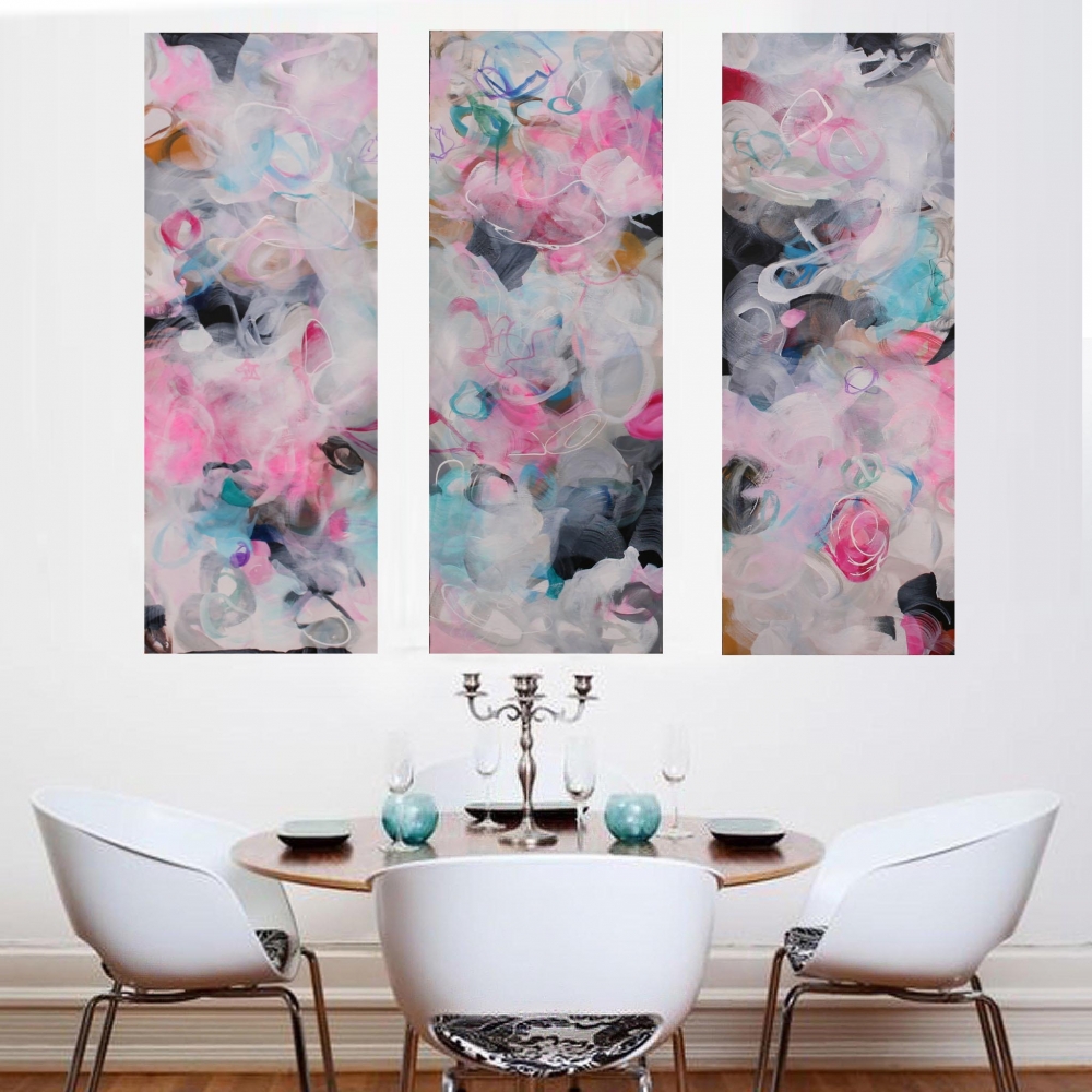 XXL PINK TWILIGHT TRIPTYCH  90 X 80CM