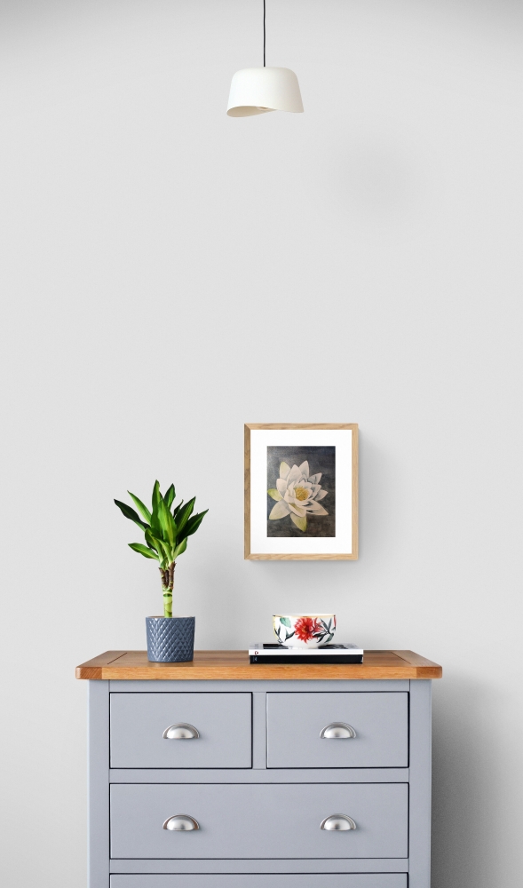 Single white waterlily watercolour 