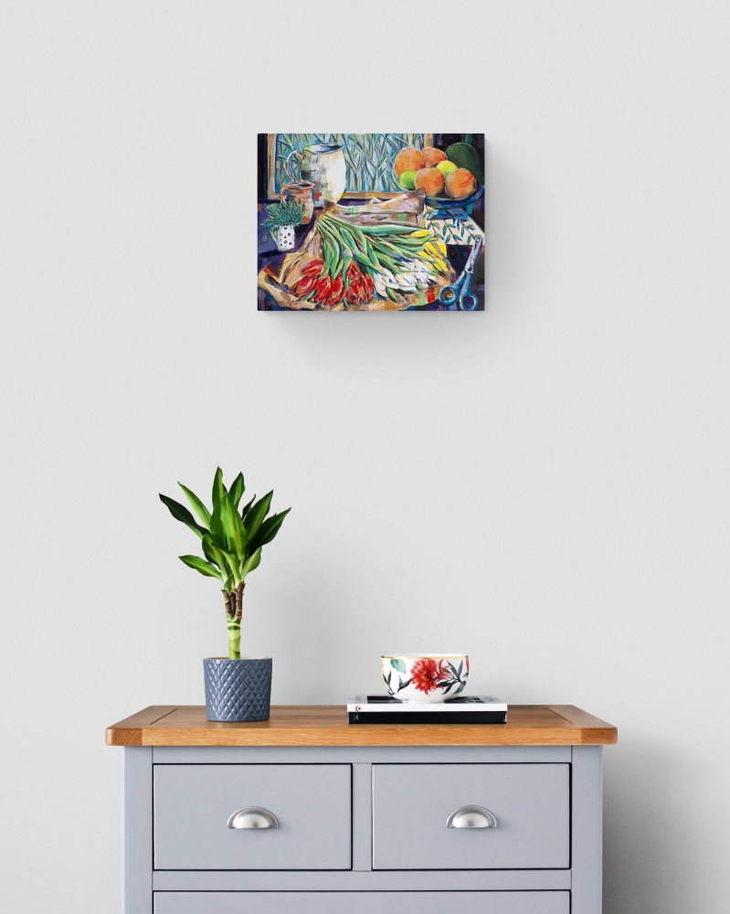 Still Life with Red, White and Yellow Tulips