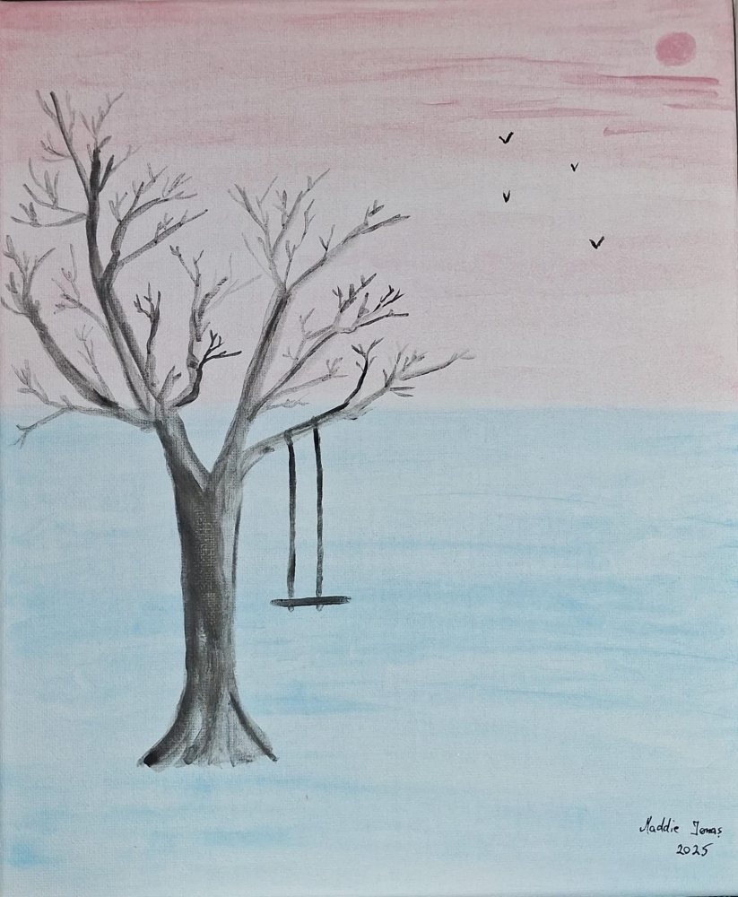 Winter Landscape: Bare Tree Landscape with Soft Sunset - Original Watercolour Painting