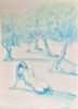 Nude resting on an olive tree beach