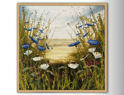 Blue Cornflowers and Daisy landscape 1