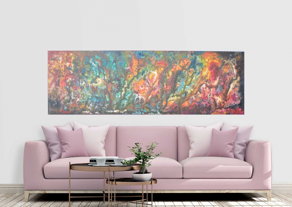 Inside of Galaxy, Milk way, acrylic on canvas, 56x173 cm, 22x68x1.5 inches, SKU 1042  