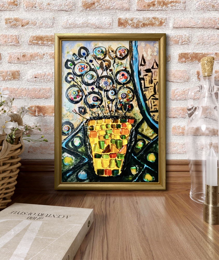 City Of Flowers – Modern Abstract Floral Painting On Glass