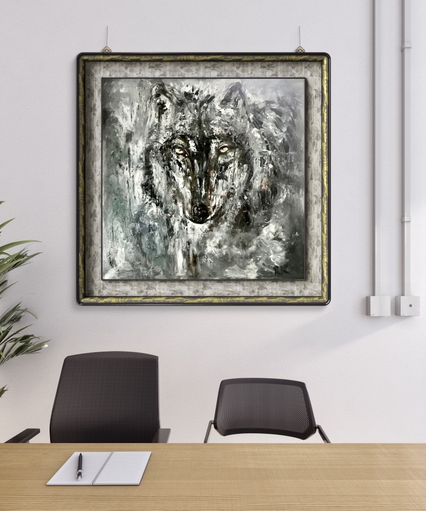 Lunar Trace Original Wolf Oil Painting 