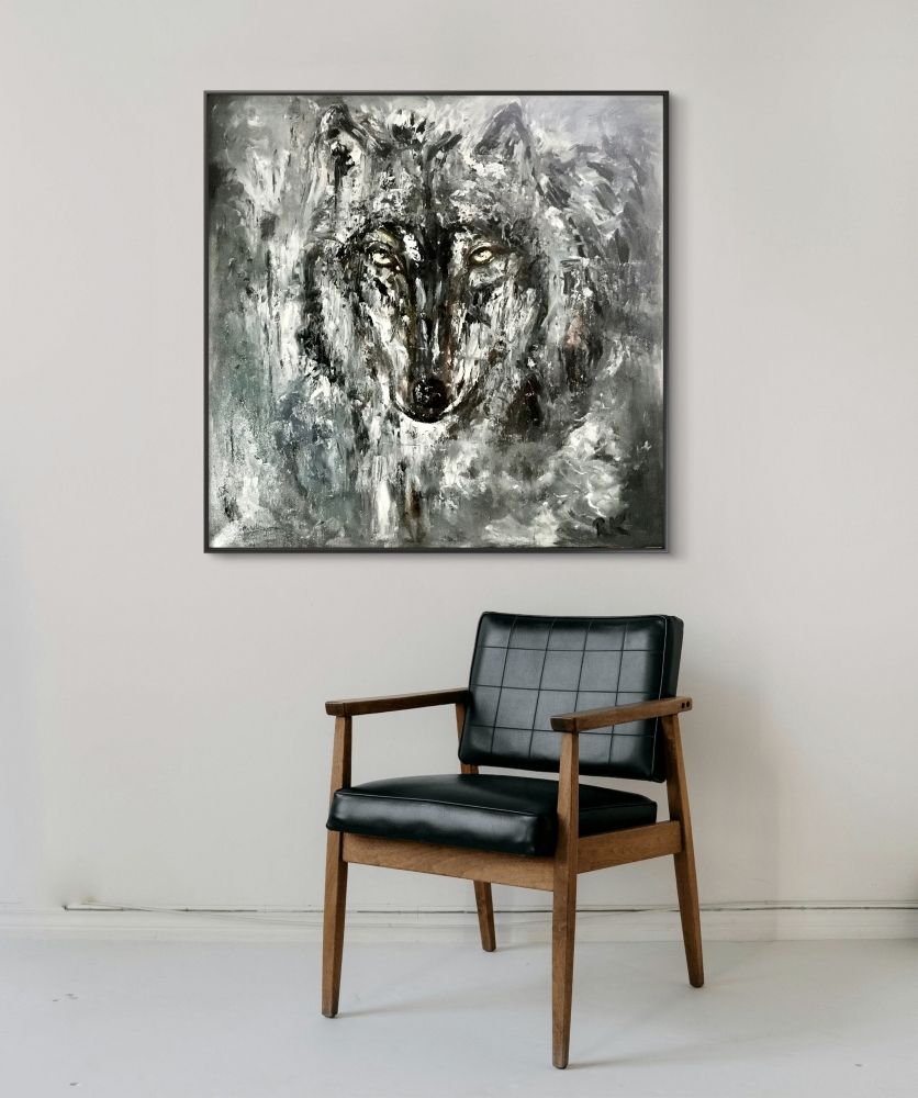 Lunar Trace Original Wolf Oil Painting 