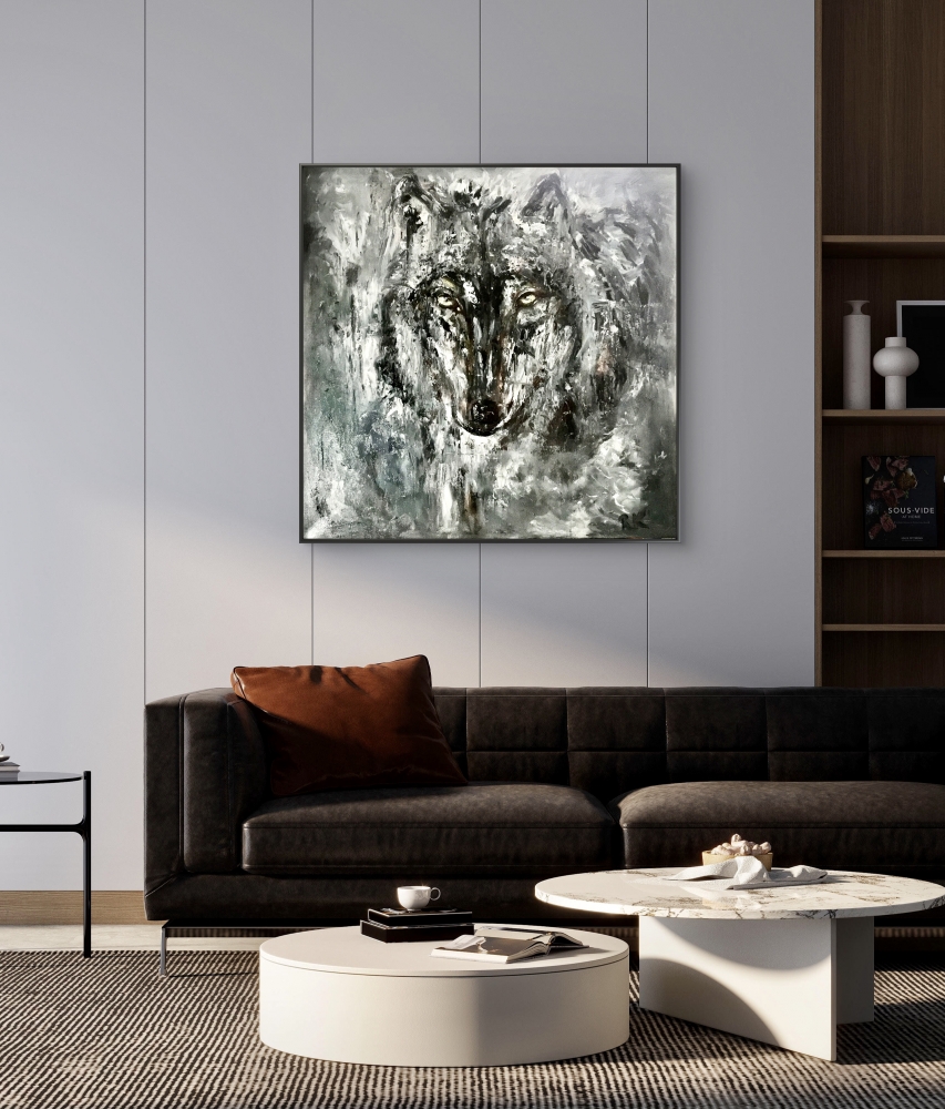 Lunar Trace Original Wolf Oil Painting 