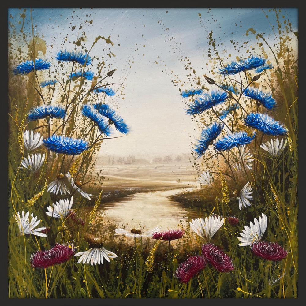 Country flowers landscape with daisies