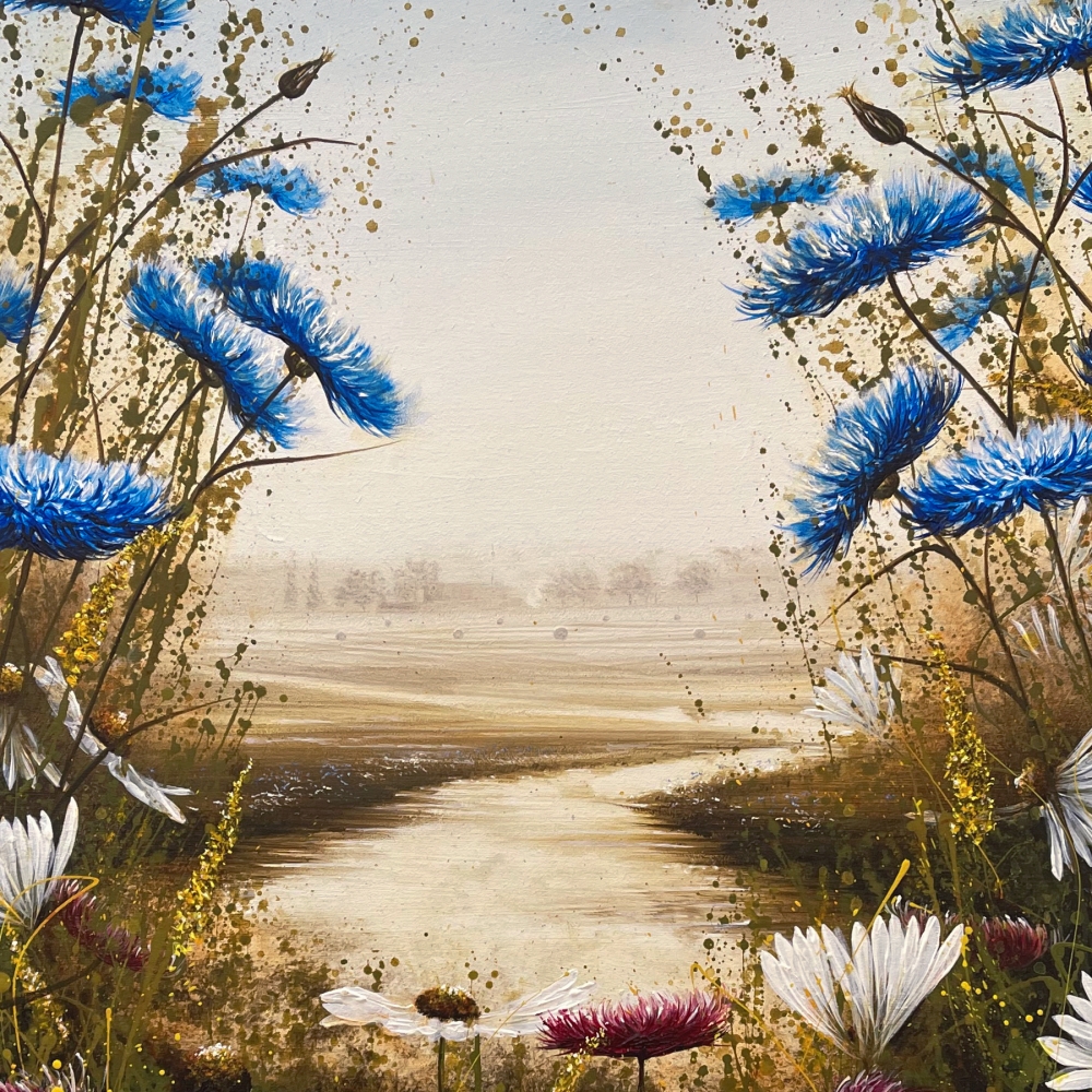 Country flowers landscape with daisies