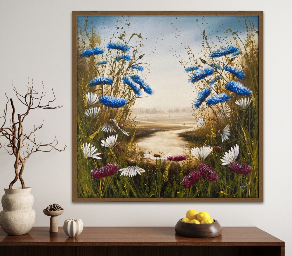 Country flowers landscape with daisies