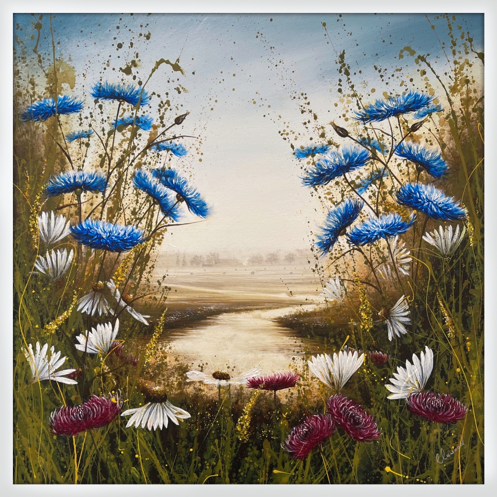 Country flowers landscape with daisies