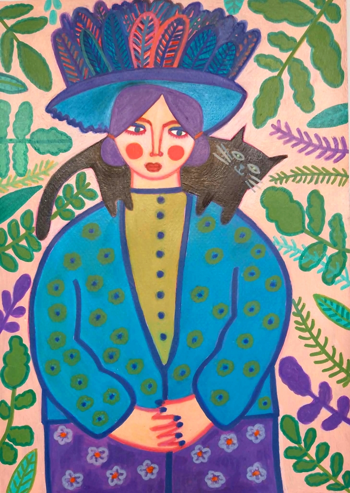 Ophelia with her black cat