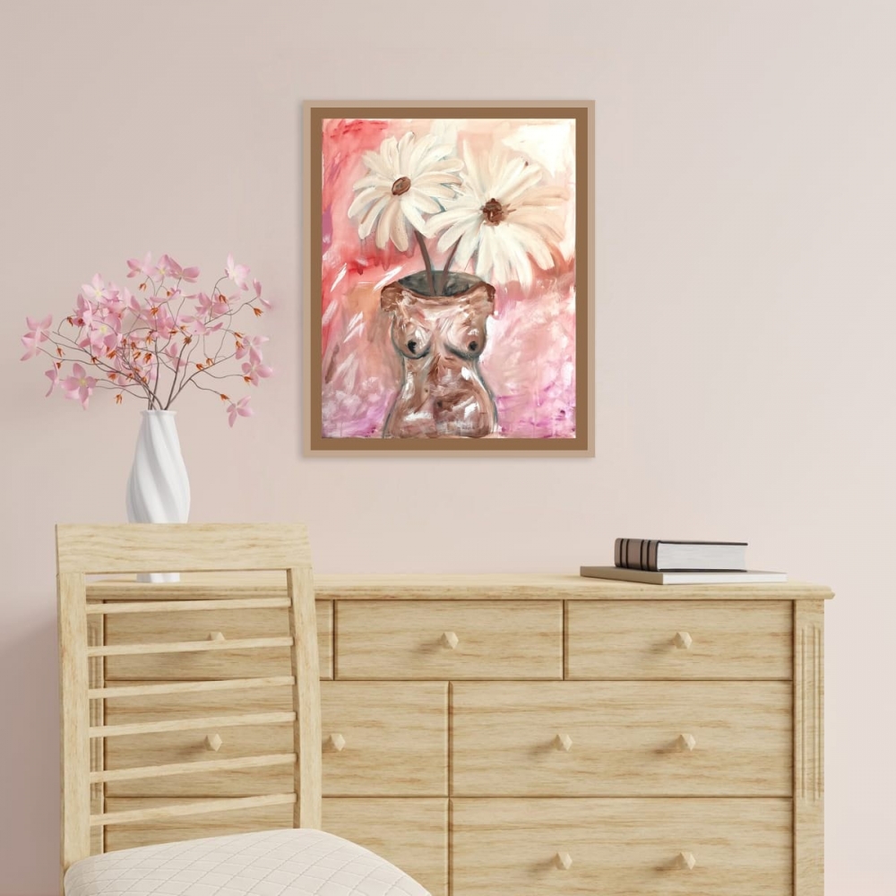 Floral Torso Boob Vase Canvas Painting