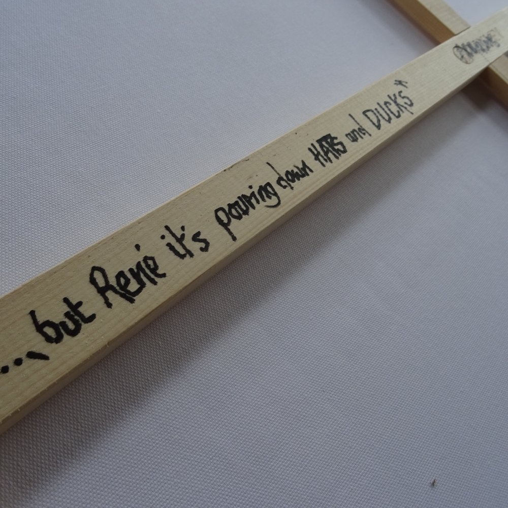  “But René, it’s pouring down hats and ducks!”