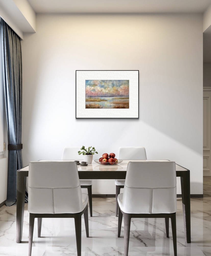 Atmospheric No. I – Original Pastel Landscape Painting, Soft Abstract Waterscape Art